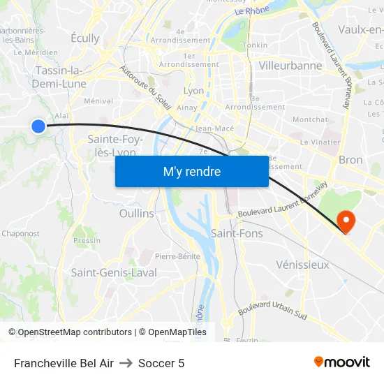 Francheville Bel Air to Soccer 5 map