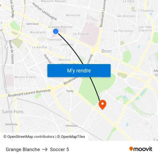 Grange Blanche to Soccer 5 map