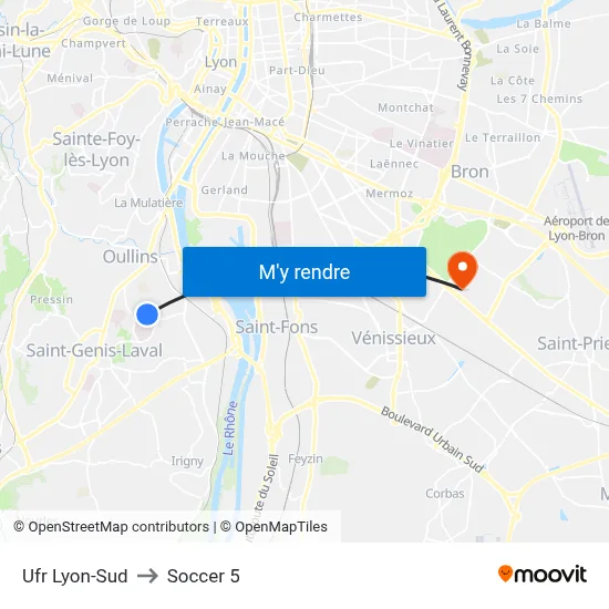 Ufr Lyon-Sud to Soccer 5 map