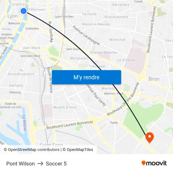 Pont Wilson to Soccer 5 map