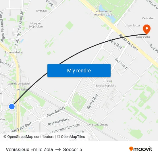 Vénissieux Emile Zola to Soccer 5 map