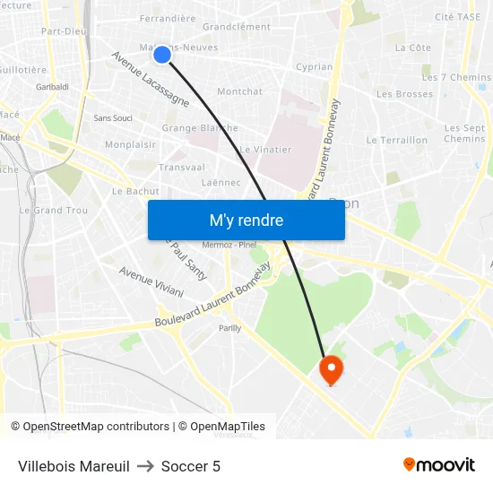 Villebois Mareuil to Soccer 5 map
