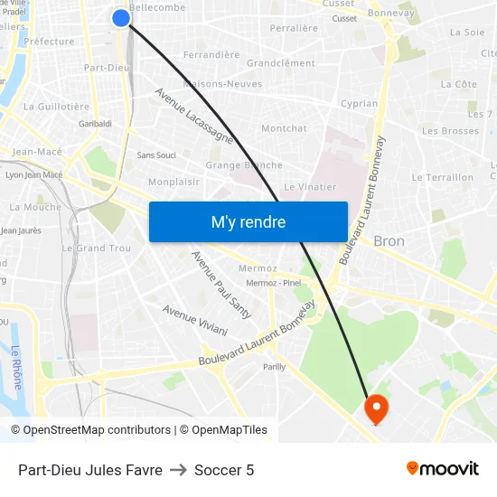 Part-Dieu Jules Favre to Soccer 5 map