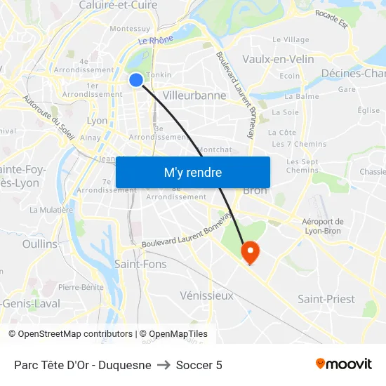 Parc Tête D'Or - Duquesne to Soccer 5 map