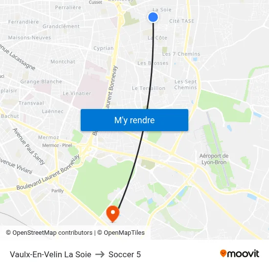 Vaulx-En-Velin La Soie to Soccer 5 map