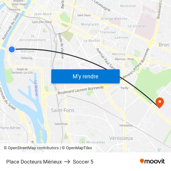 Place Docteurs Mérieux to Soccer 5 map