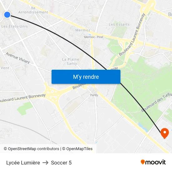 Lycée Lumière to Soccer 5 map