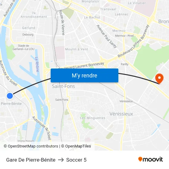 Gare De Pierre-Bénite to Soccer 5 map