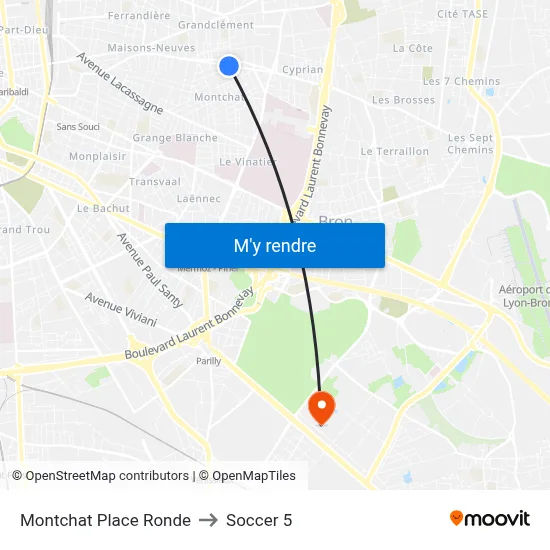 Montchat Place Ronde to Soccer 5 map