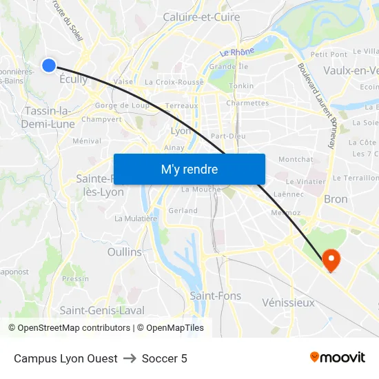 Campus Lyon Ouest to Soccer 5 map
