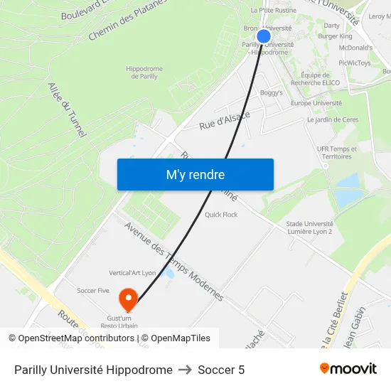 Parilly Université Hippodrome to Soccer 5 map
