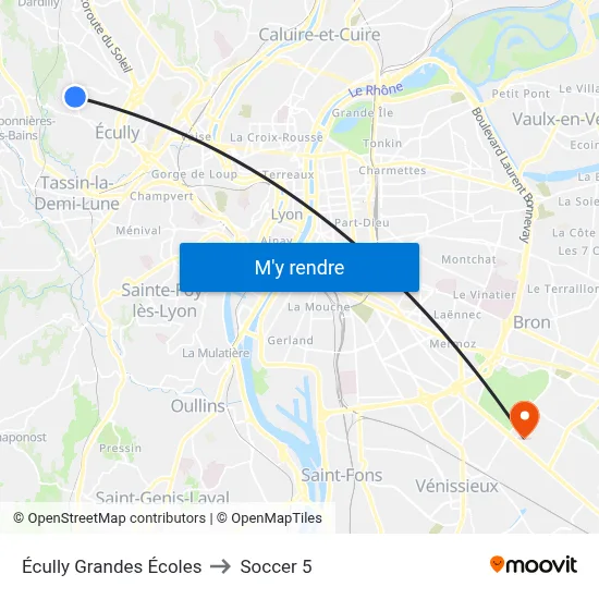 Écully Grandes Écoles to Soccer 5 map