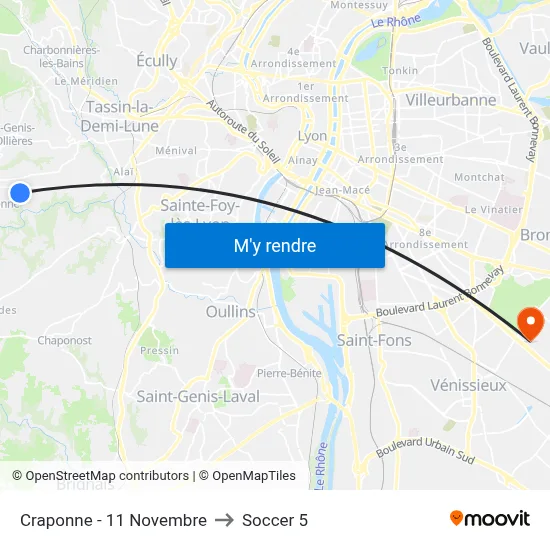 Craponne - 11 Novembre to Soccer 5 map
