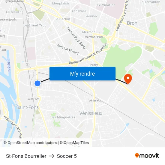 St-Fons Bourrelier to Soccer 5 map