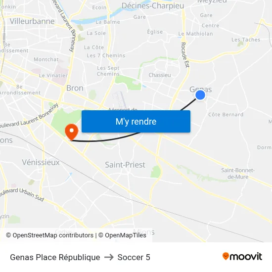 Genas Place République to Soccer 5 map
