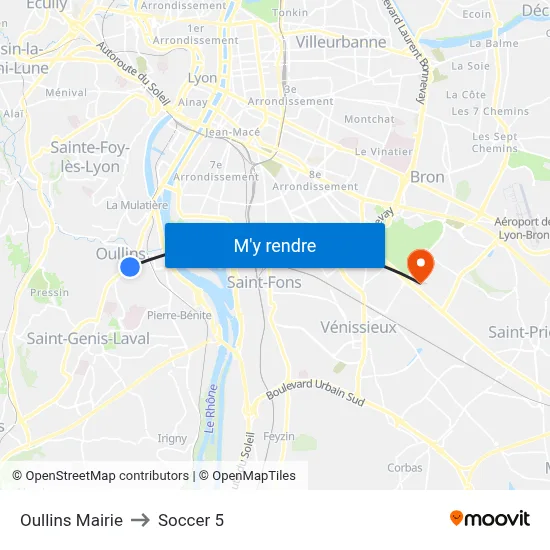 Oullins Mairie to Soccer 5 map