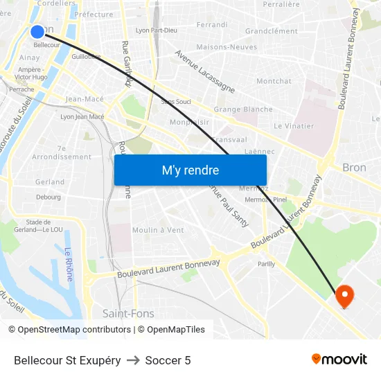 Bellecour St Exupéry to Soccer 5 map