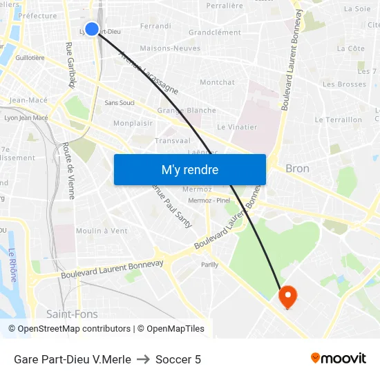 Gare Part-Dieu V.Merle to Soccer 5 map
