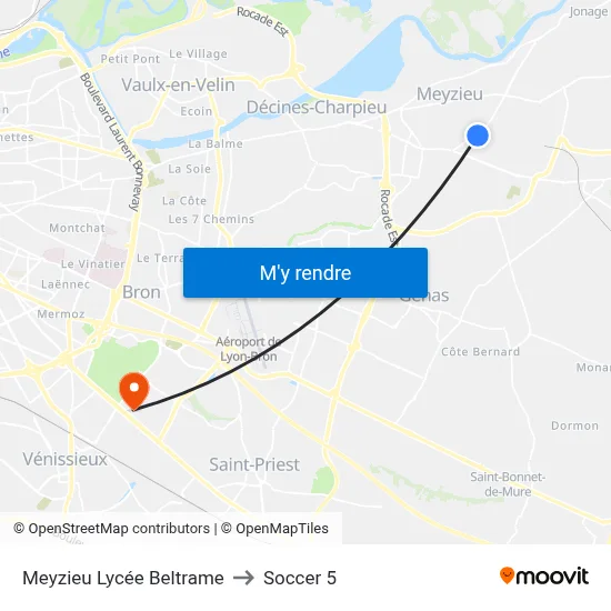 Meyzieu Lycée Beltrame to Soccer 5 map