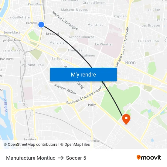 Manufacture Montluc to Soccer 5 map