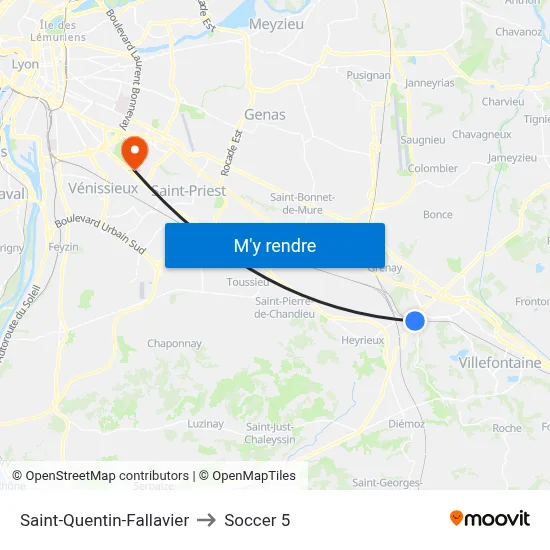 Saint-Quentin-Fallavier to Soccer 5 map