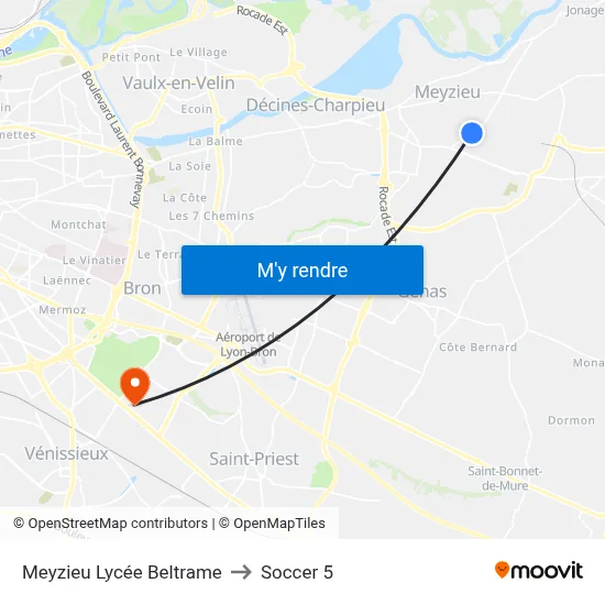 Meyzieu Lycée Beltrame to Soccer 5 map