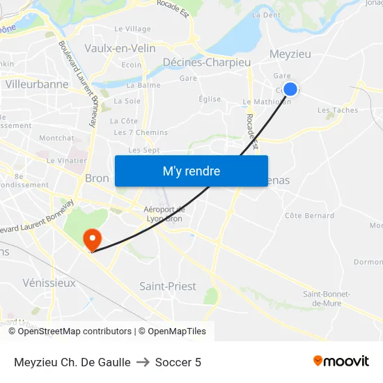 Meyzieu Ch. De Gaulle to Soccer 5 map
