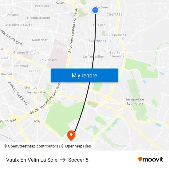 Vaulx-En-Velin La Soie to Soccer 5 map