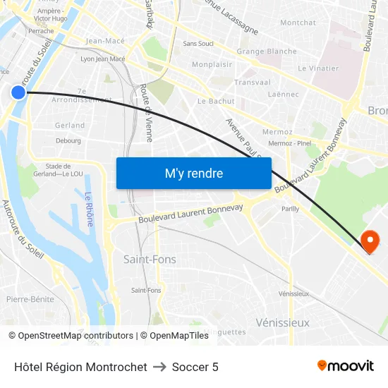 Hôtel Région Montrochet to Soccer 5 map