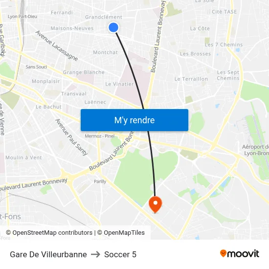 Gare De Villeurbanne to Soccer 5 map