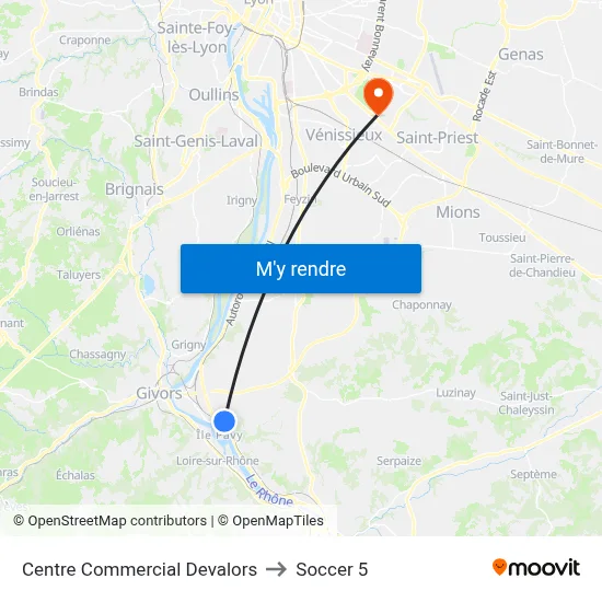 Centre Commercial Devalors to Soccer 5 map
