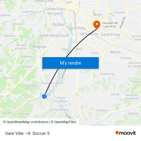 Gare Ville to Soccer 5 map