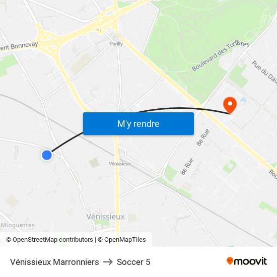 Vénissieux Marronniers to Soccer 5 map