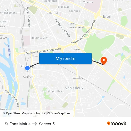 St Fons Mairie to Soccer 5 map