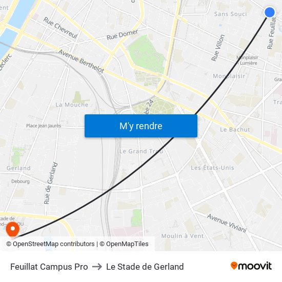 Feuillat Campus Pro to Le Stade de Gerland map