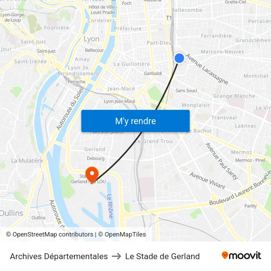 Archives Départementales to Le Stade de Gerland map