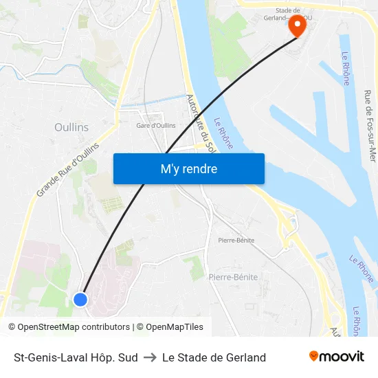 St-Genis-Laval Hôp. Sud to Le Stade de Gerland map
