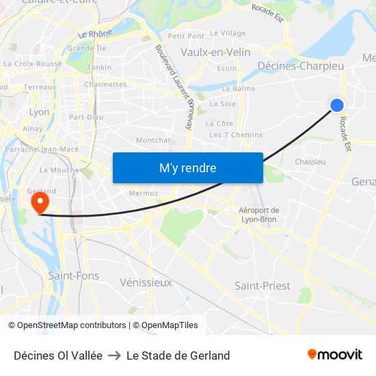Décines Ol Vallée to Le Stade de Gerland map