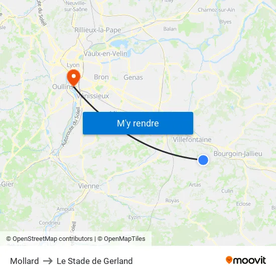 Mollard to Le Stade de Gerland map