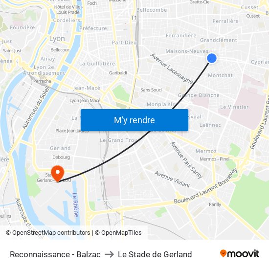 Reconnaissance - Balzac to Le Stade de Gerland map