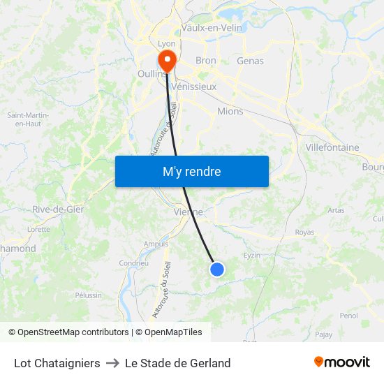 Lot Chataigniers to Le Stade de Gerland map