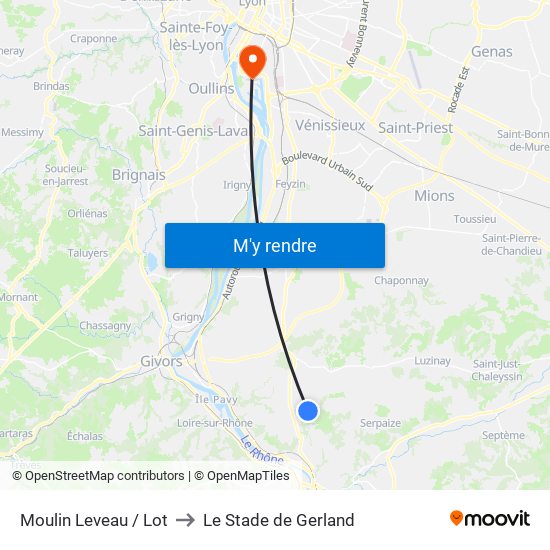 Moulin Leveau / Lot to Le Stade de Gerland map