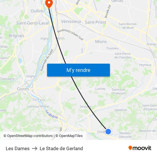 Les Dames to Le Stade de Gerland map