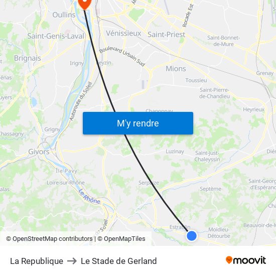 La Republique to Le Stade de Gerland map