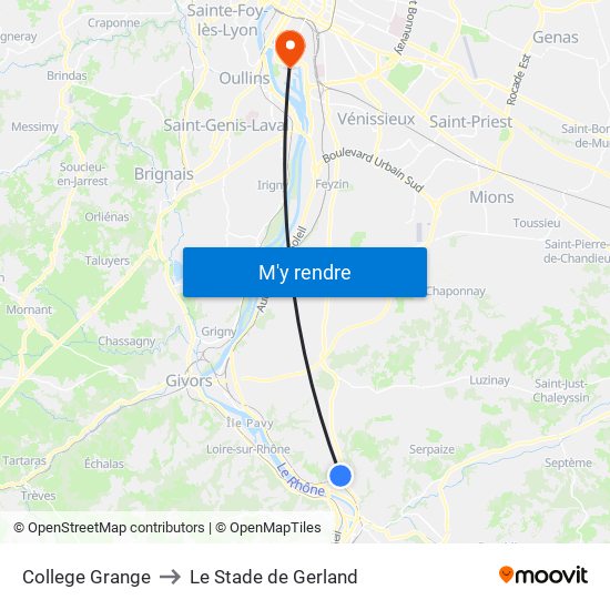 College Grange to Le Stade de Gerland map