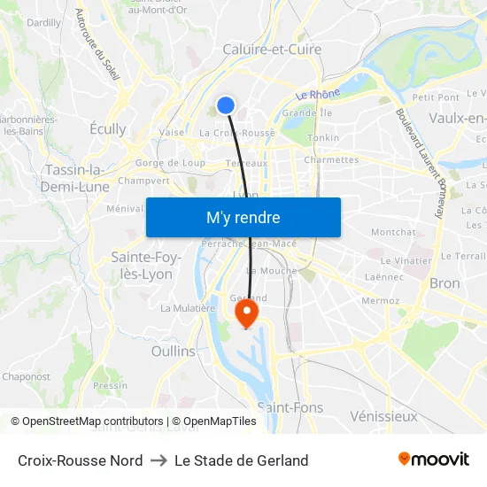 Croix-Rousse Nord to Le Stade de Gerland map