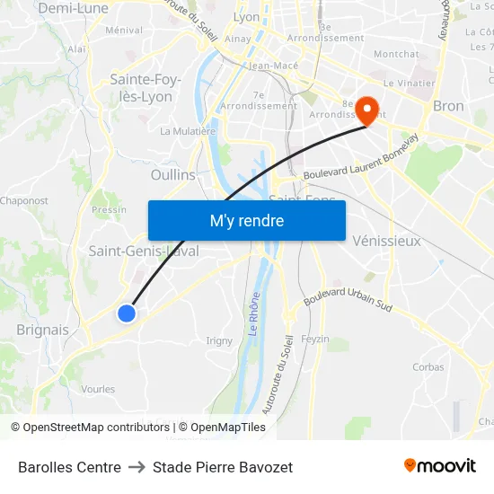 Barolles Centre to Stade Pierre Bavozet map