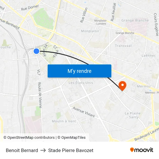 Benoit Bernard to Stade Pierre Bavozet map