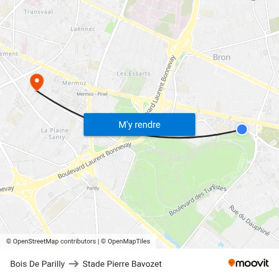 Bois De Parilly to Stade Pierre Bavozet map
