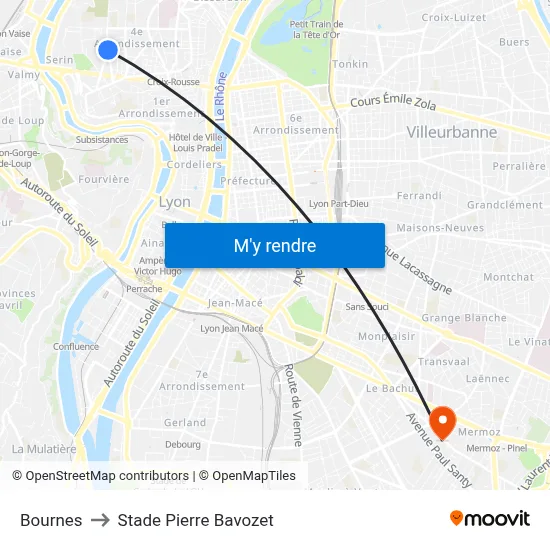 Bournes to Stade Pierre Bavozet map